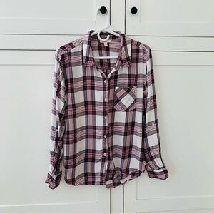 Como Vintage Purple Pink Flannel Button Shirt Size Large